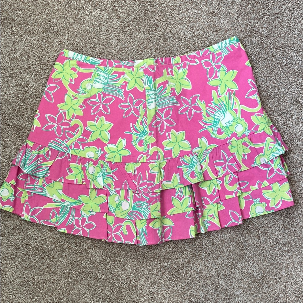 Vintage Lilly Pulitzer Pink and Green Floral Mini Skirt